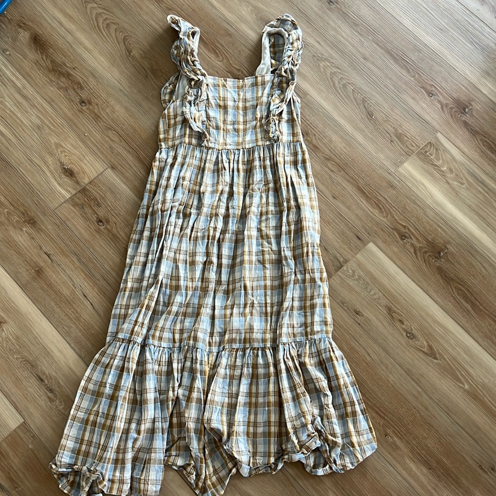 Madewell Plaid Maxi Dress in Brown and Cream